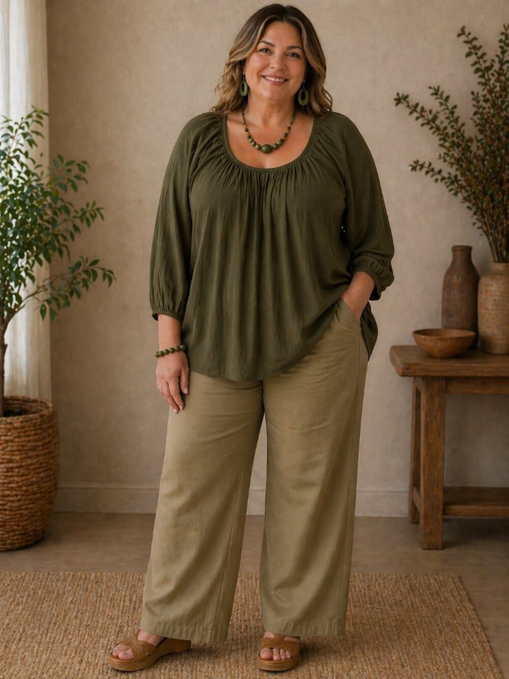 2x Michael Kors Dark Olive Green Scoop Neck Dolman Tunic.